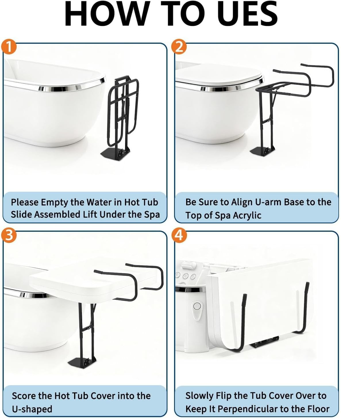 Universal Hydraulic Spa Cover Lifter for Hot Tubs 32"-52" Wide