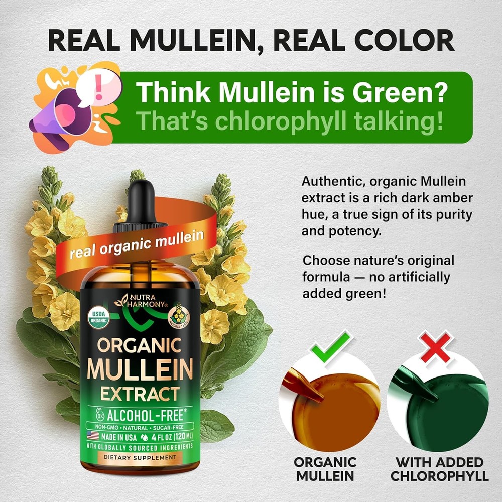 Mullein Drops for Lungs - USDA Organic Liquid - Mullein Leaf Extract Supplement