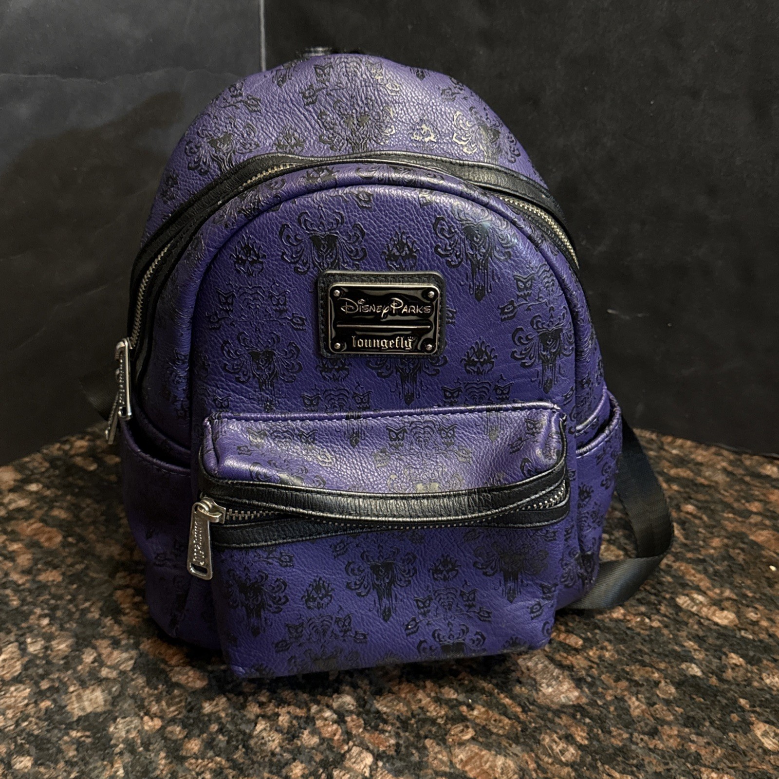 Disney Parks Loungefly Haunted Mansion Purple Black Wallpaper Mini Backpack RARE