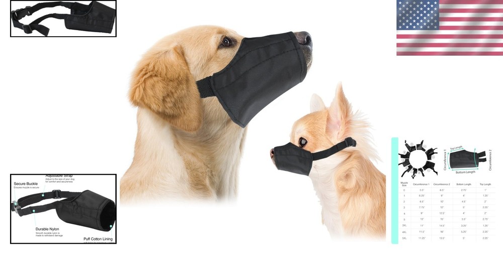 Durable Adjustable Dog Muzzle, Size 4 Fits 8" Snout - Lightweight Soft Nylon