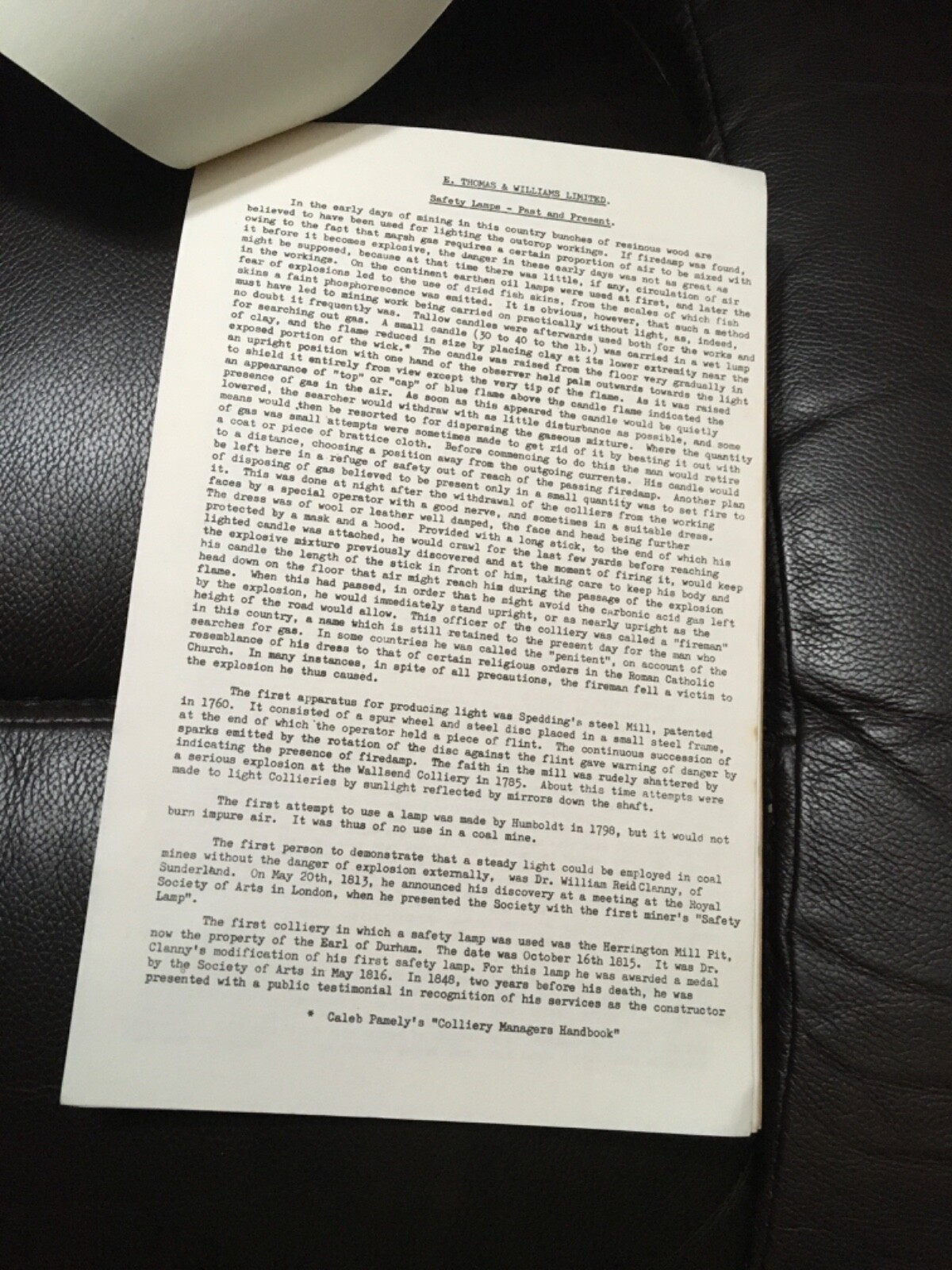 E. Thomas & Williams Ltd. Cambrian Brass Miners Lamp, Schedule B, type Aberdare