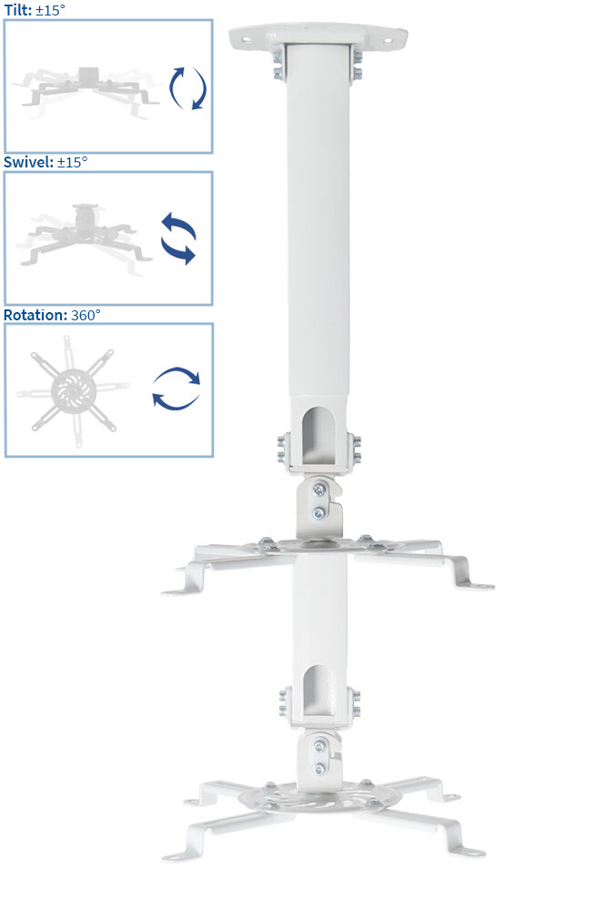 VIVO Universal Extended Ceiling Projector Mount | Height Adjustable (White)