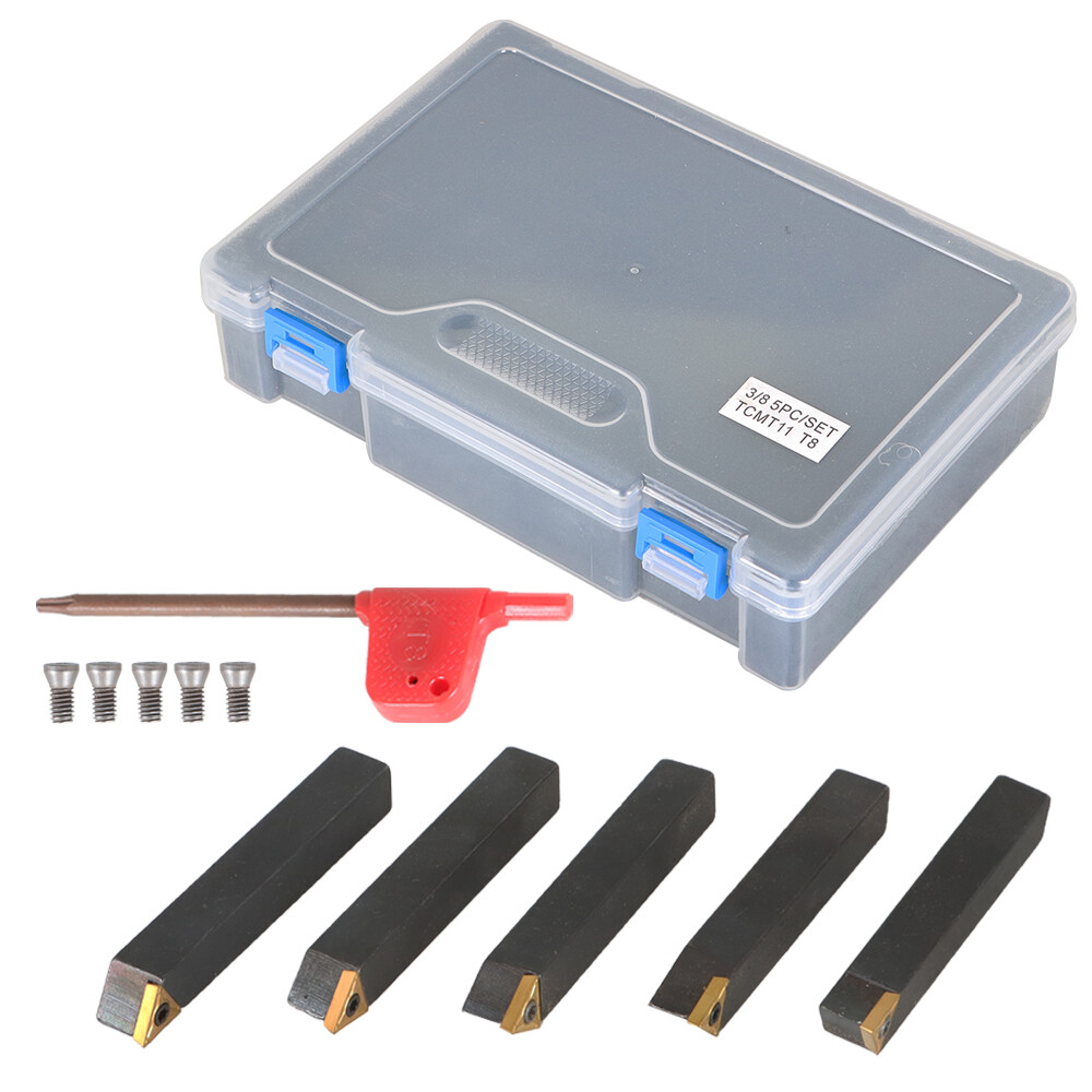 5Pack 3/8" Indexable Carbide Turning Inserts Holder Set for Machining Lathes