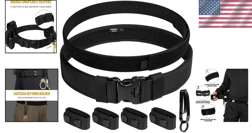 Durable Black Nylon Tactical Belt with Secure Buckle & Easy Access Key Holder