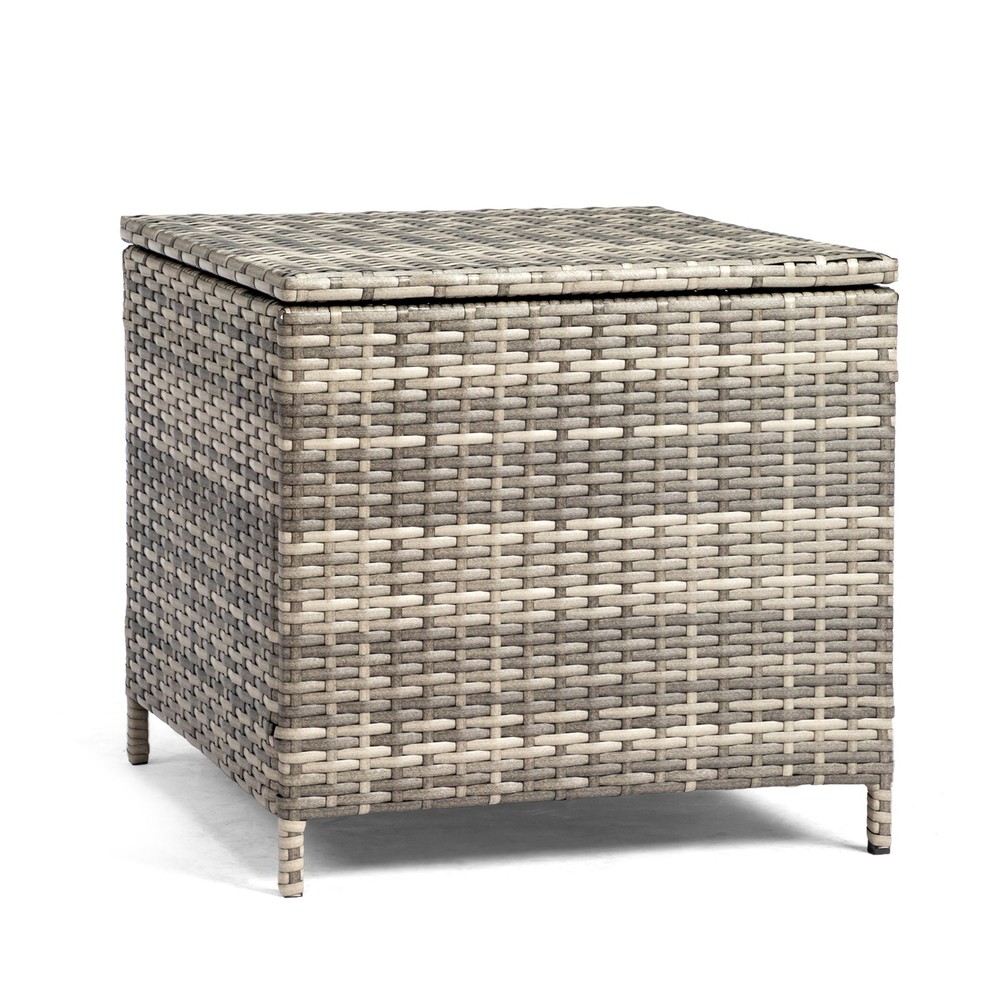 PE Wicker Side Table with Storage, Patio Rattan End Table Square Container