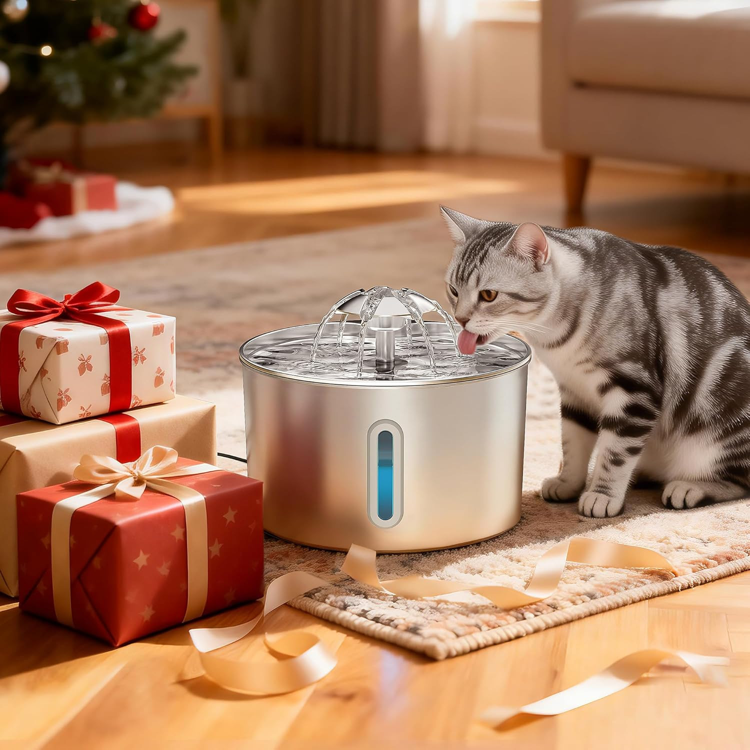 Cat Water Fountain Stainless Steel - 74oz/2.2L Pet Gift Dog Water Dispenser Auto