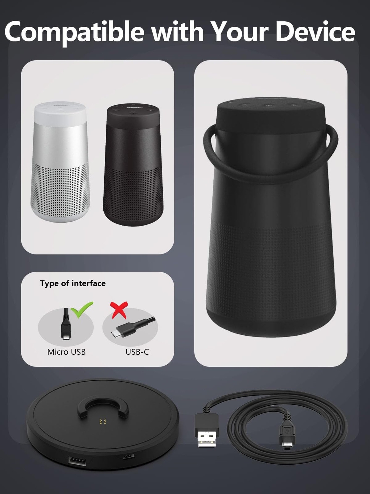 Charging Cradle for Bose Soundlink Revolve, Charger Cradle Dock Cable for Bos...