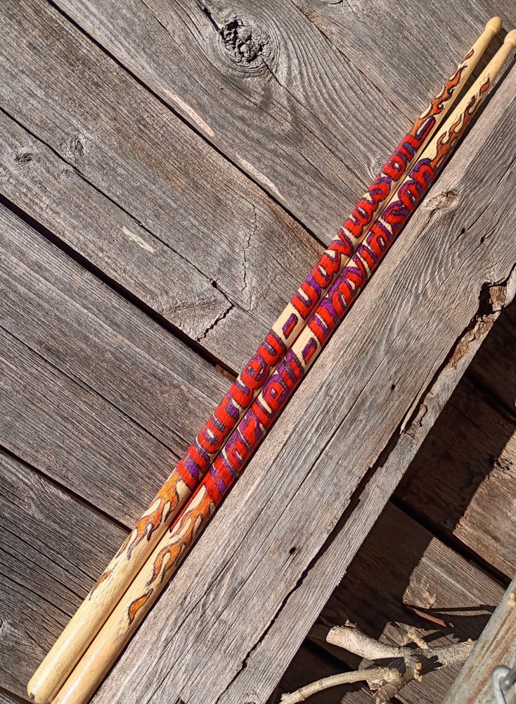 Custom Made Hand Drawn Drumsticks: * Harley Davidson Design*  By " JC's Customs"