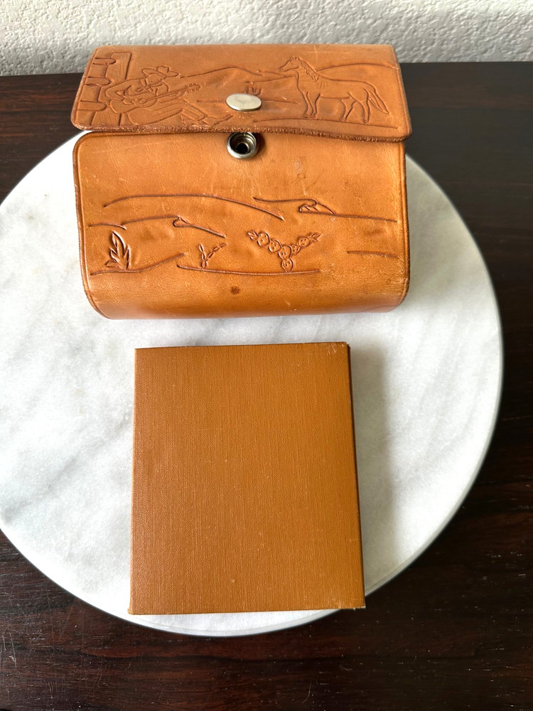 USS Thomason Chess/Checkers Set Folding Board Game Leather Tooled DS30