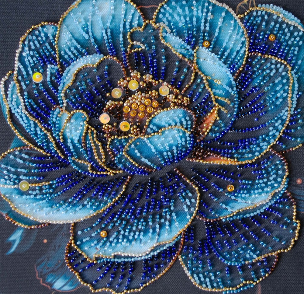 Bead Embroidery Kit DIY "Royal bloom" Beaded Needlepoint Craft Set