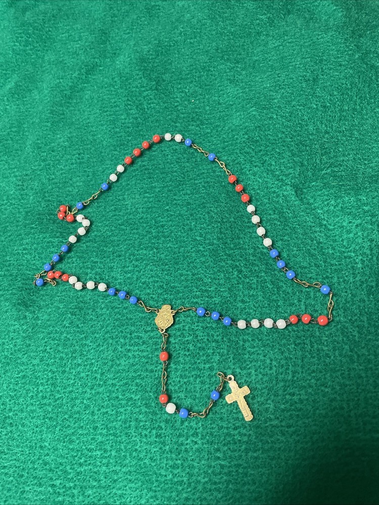Unique Vintage Rosary For The United States Red White Blue Beads