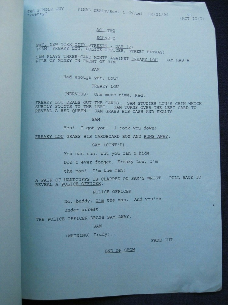ORIGINAL SCRIPT for TVs THE SINGLE GUY - POETRY - Starring JONATHAN SILVERMAN