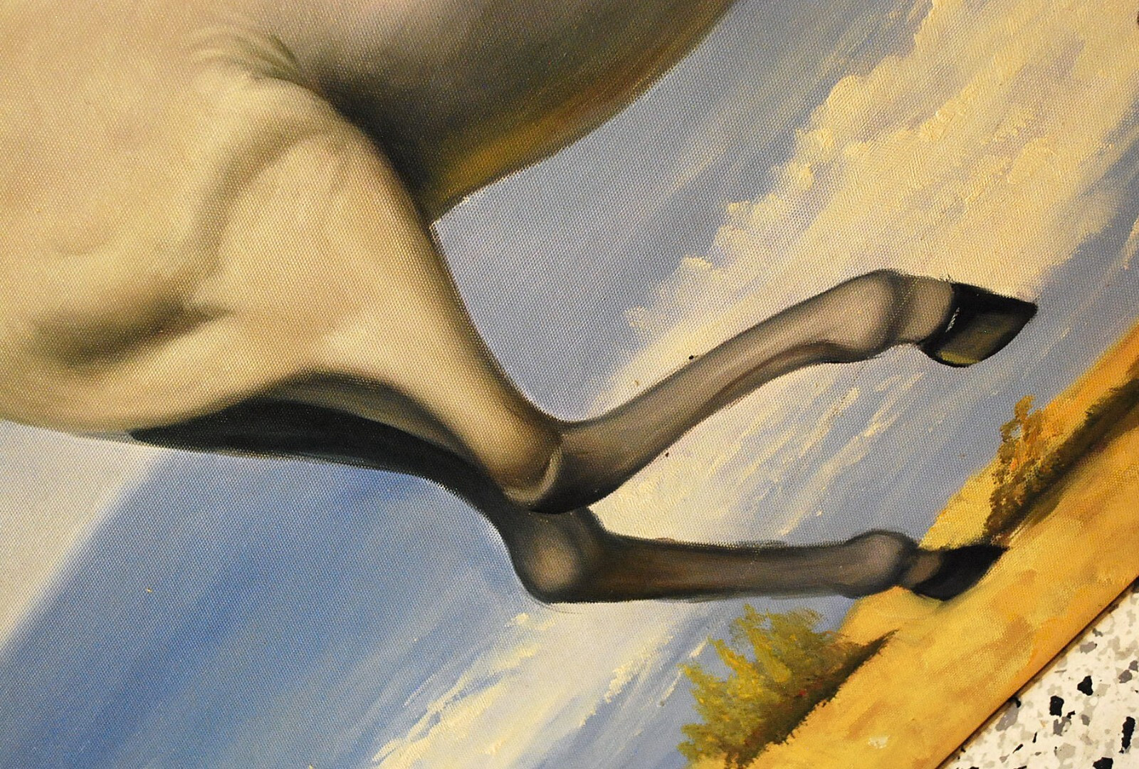 HORSE RUNNING ALONG OCEAN Original Art ACRYLIC PAINTING/CANVAS Signed 36" x 24"