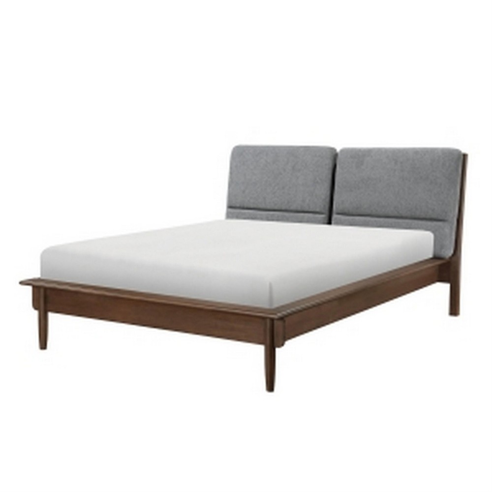 Soly Queen Size Platform Bed- Upholstered Back Panel- Brown- Dark Gray