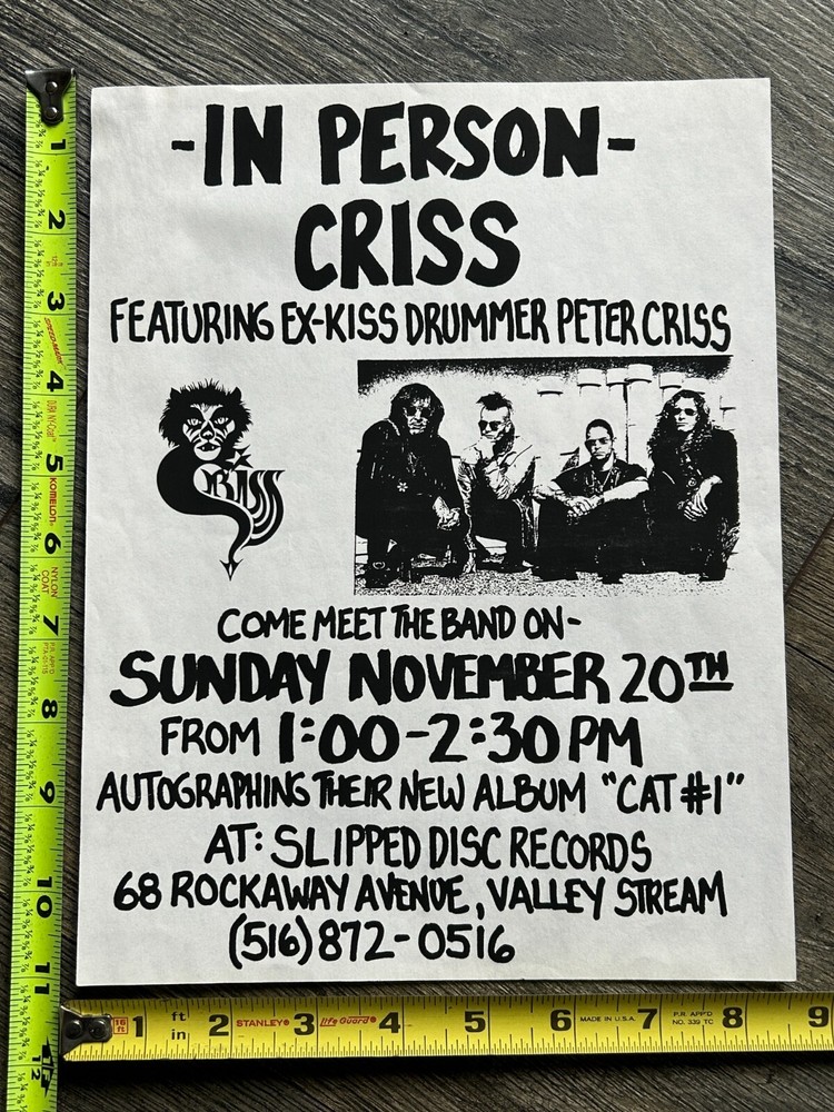 KISS Handbill Ad Flyer PETER CRISS Cat #1 Slipped Disc Records NY Vintage Kiss