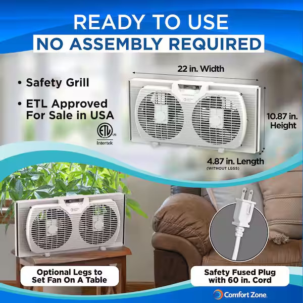 9 In. Twin Window Fan with Manually Reversible Airflow Control