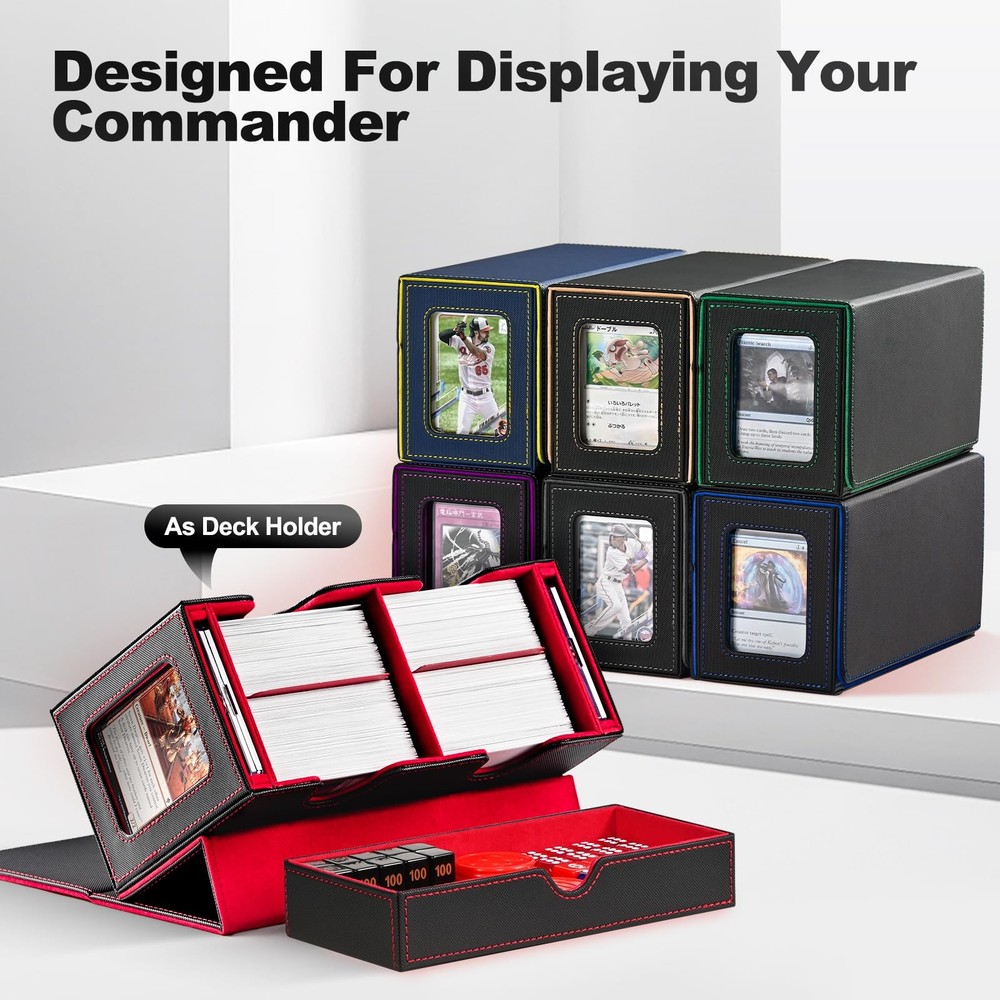 Card Deck Box for MTG, Double Storage Box with 2 Commander Display & 1 Dice T...