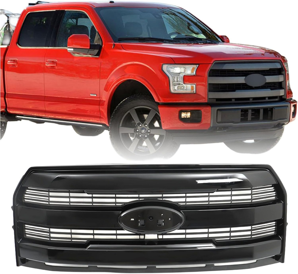 Front Grille King Ranch Style W/Camera Hole Gloss Black Replacement for 2015 201