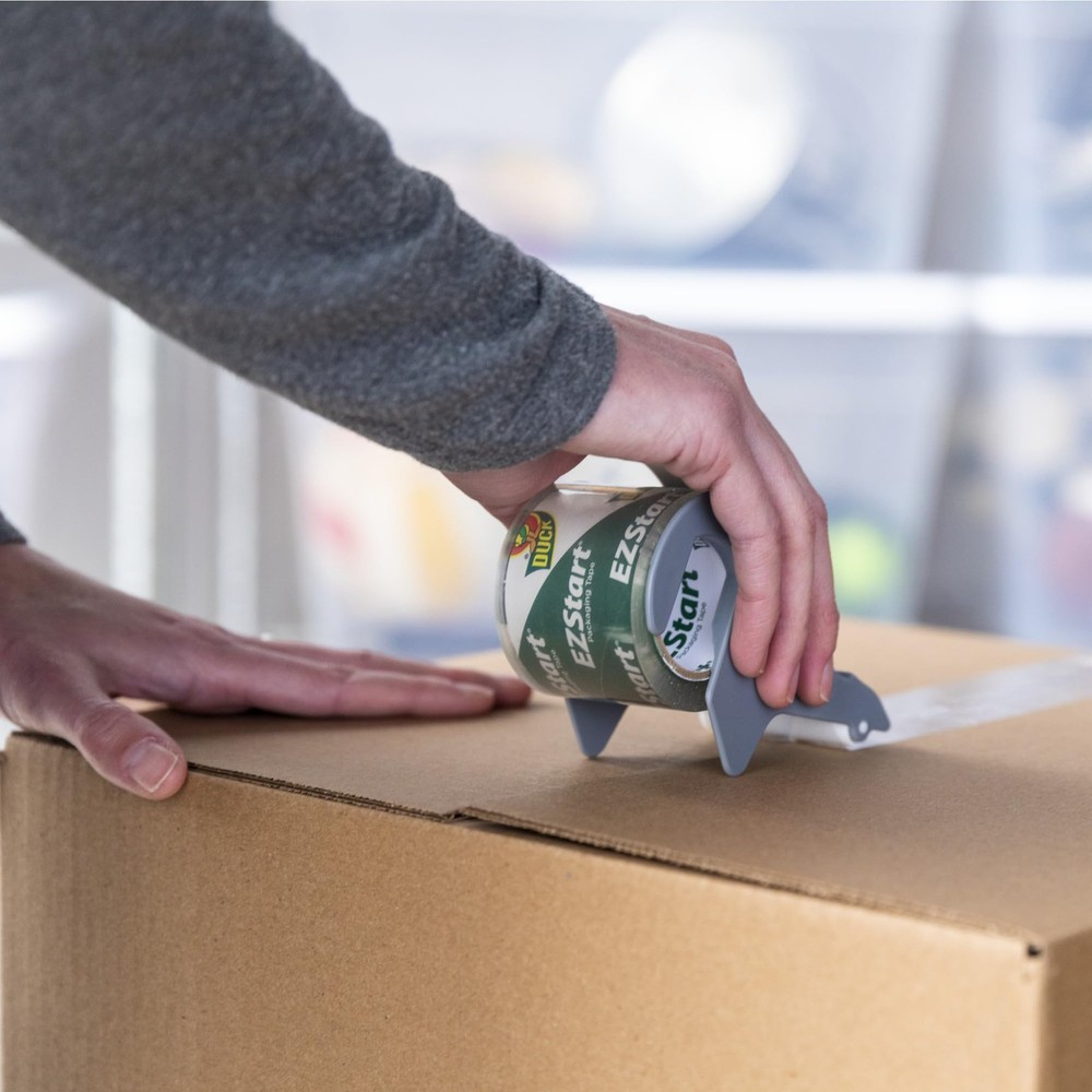Ez Start Packaging Tape, Single Roll With Dispenser, Clear Packing Tape For