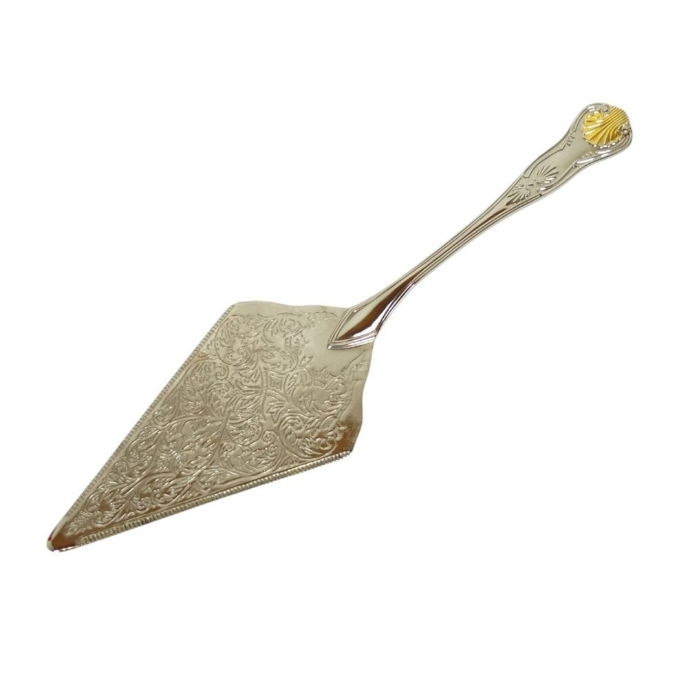 Vintage Silver Pie Server Cake Server with Engraved Design and Gold Design