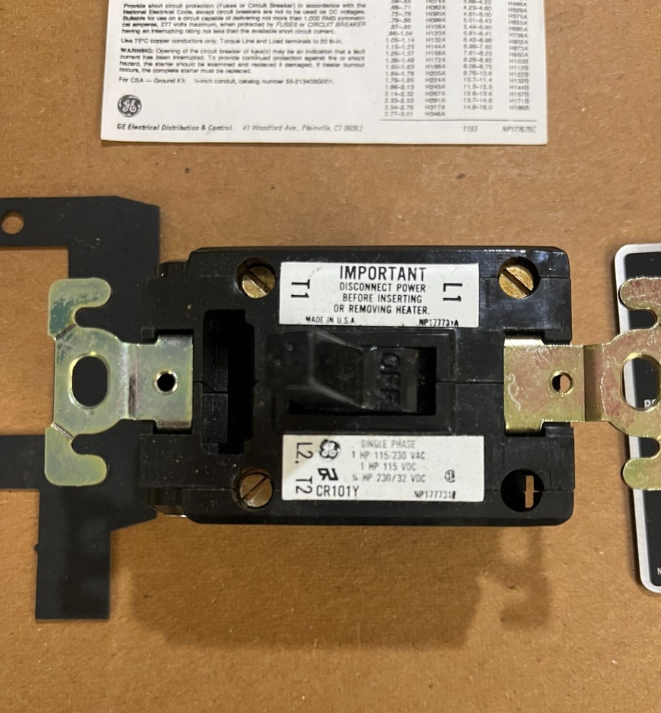 GE CR101Y Manual Motor Starter Single Speed