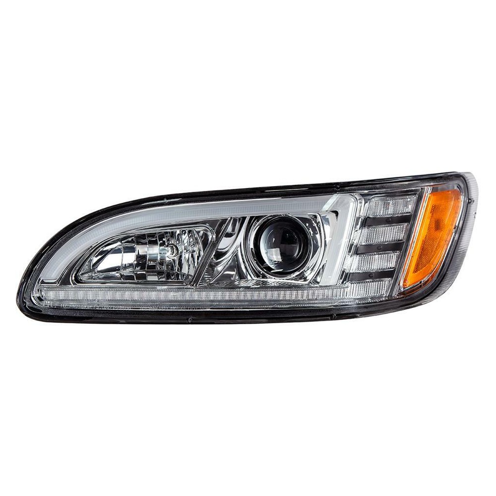 Chrome Projection Headlight w/ LED Sequential Turn-DRL f/ Peterbilt - Driver