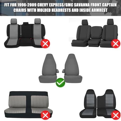 Front Seat Covers Sets Replace for 1996-2009 Chevy Express and GMC Gray