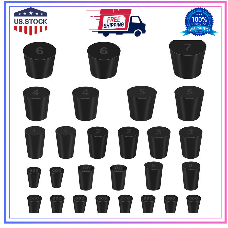 27 Pack (10 Assorted Sizes) 000# - 7# Tapered Lab Bungs Solid Rubber Stoppers