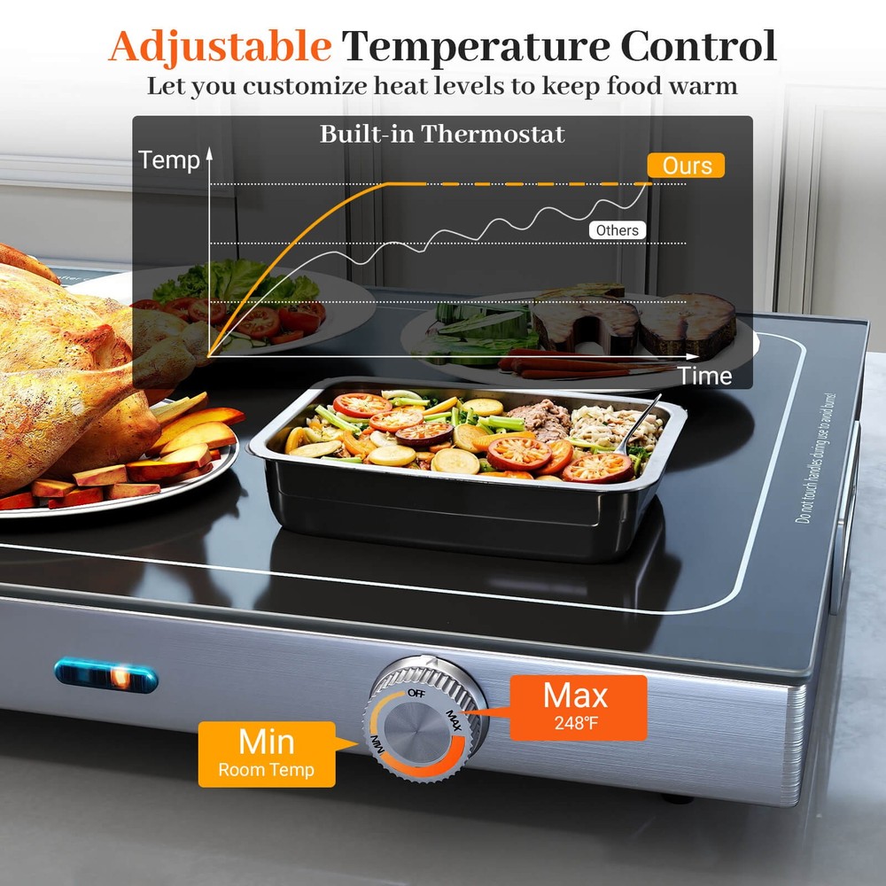 4PCS Electric Warming Tray w/Adjustable Temperature Built-In Handles for Buffets