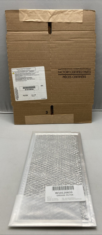 NEW GENUINE WHIRLPOOL W10120839A MICROWAVE GREASE FILTER