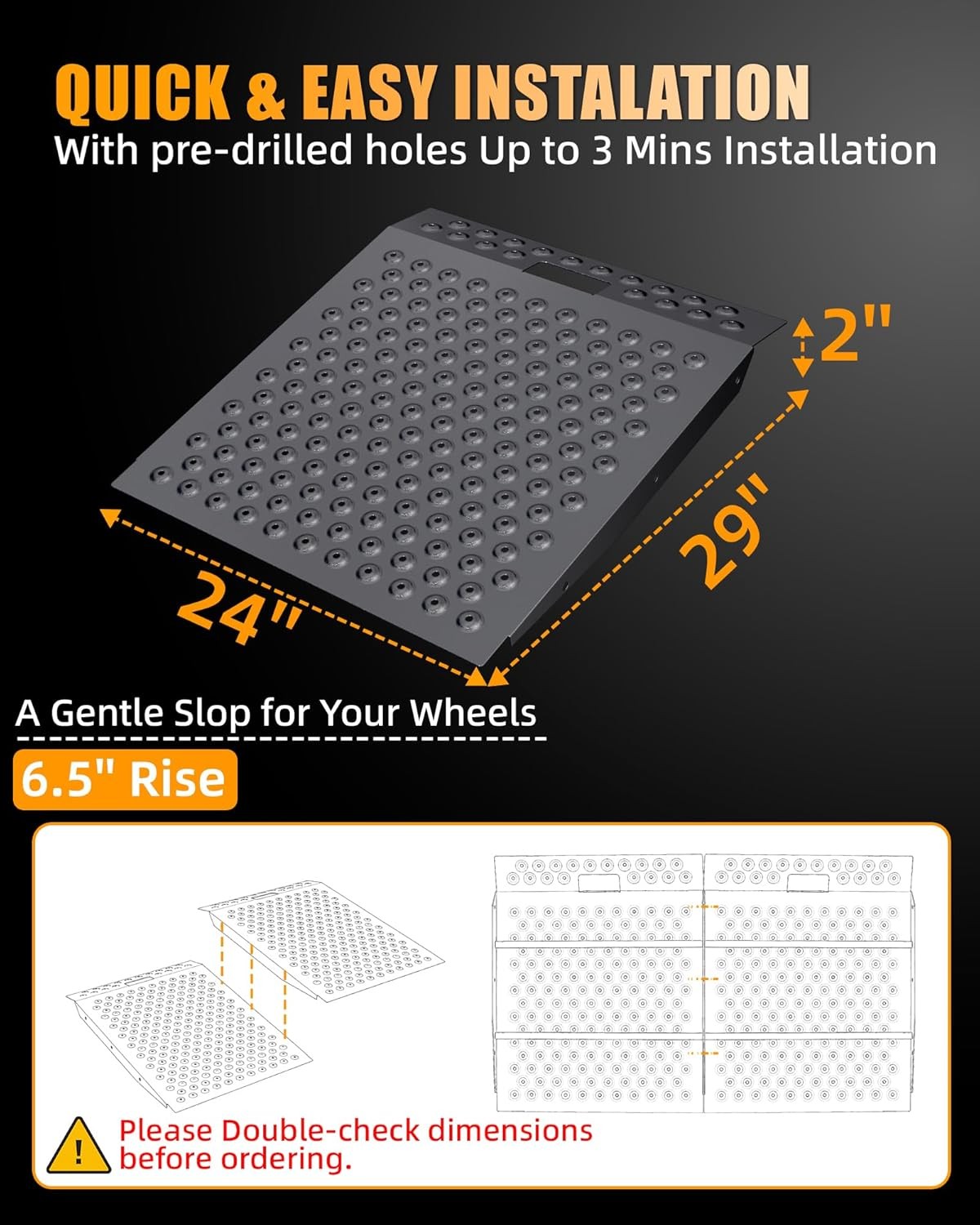 Black Shed Ramp for Riding Mower Anti-Slip Punch Plate Ramp for ATV Motorcycles