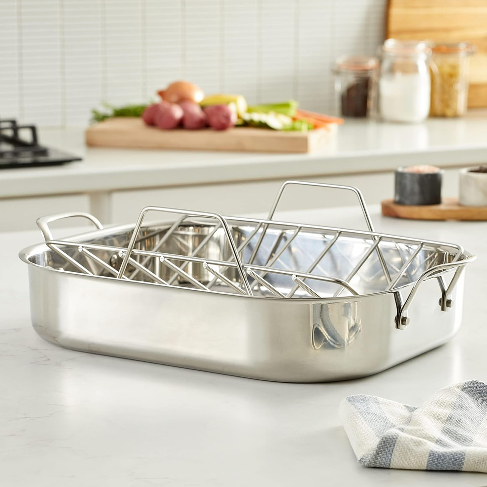 Stainless Steel Rectangular Roasting Pan with Rack, Turkey Roaster, Dishwasher S