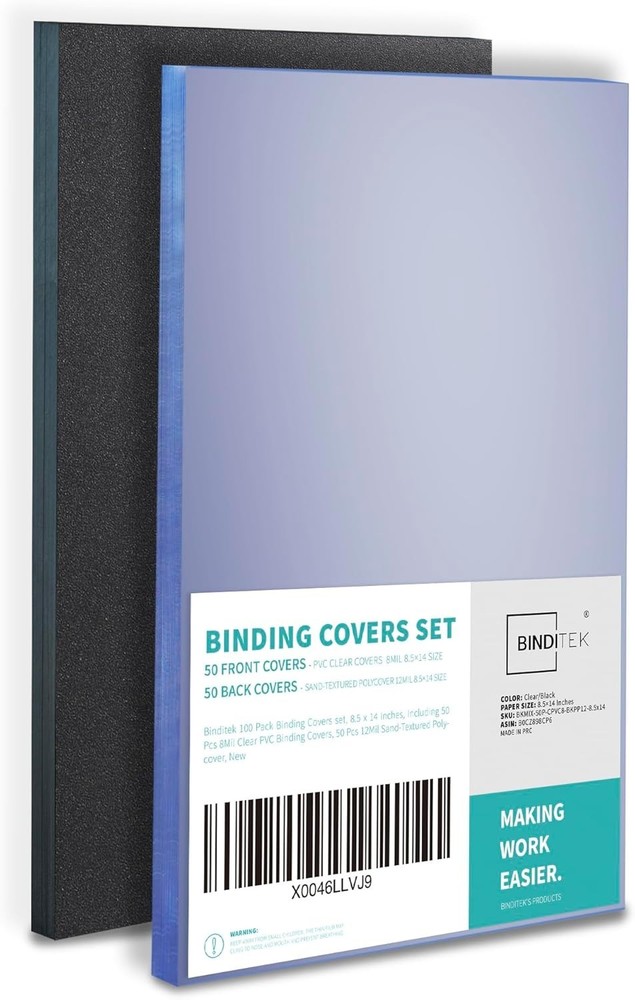 100 Pack Binding Covers and Backs Set, 8.5 x 14 In