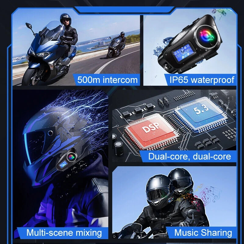 Q58MAX Motorcycle Helmet Mixing Intercom Helmet Bluetooth Headset LCD Display