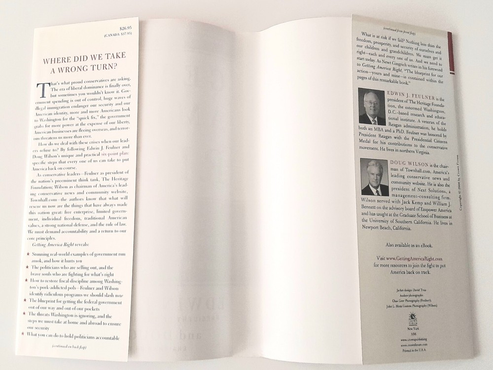 SIGNED Getting America Right by Edwin J. Feulner