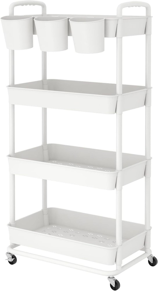 Compact 4-Tier Utility Rolling Cart with Lockable Wheels for Easy Mobility