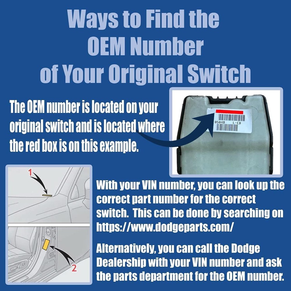 Power Window Master Switch for 2011–2019 Dodge Charger Driver Side Control