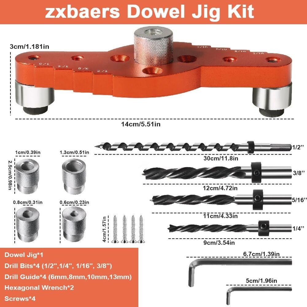 Shelf Hole Jig, Self Centering Drill Guide with Drill Bit Set 1/4", 5/16", 3/...