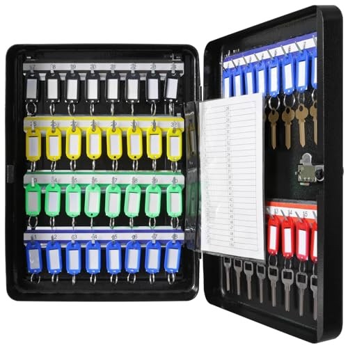 48 Key Cabinet Wall Mounted Adjustable Lockable Black Key Organizer Storage Box