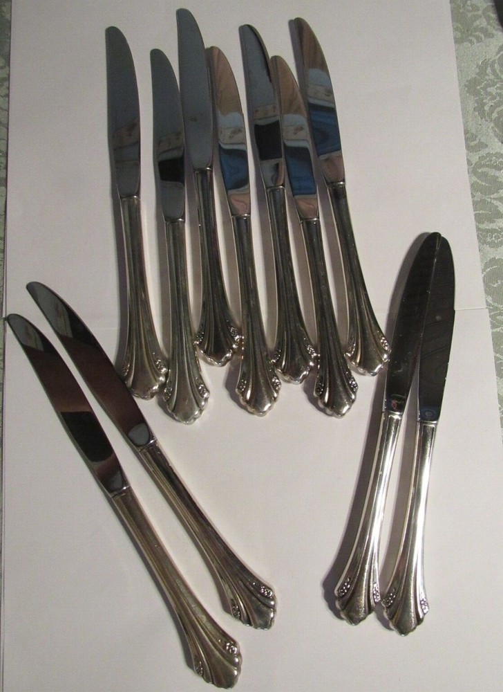 11 Dinner Knives ENCHANTMENT Community Oneida Cube Mark Silverplate 1985 Flatwar