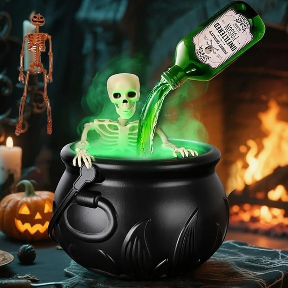 Cauldron Halloween Decor with Magic Floating Potion Bottles Diffuser Mist Maker