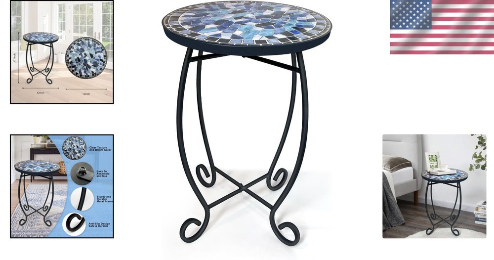 Compact & Elegant Ceramic Outdoor Side Table - Easy Assembly, 12-Inch