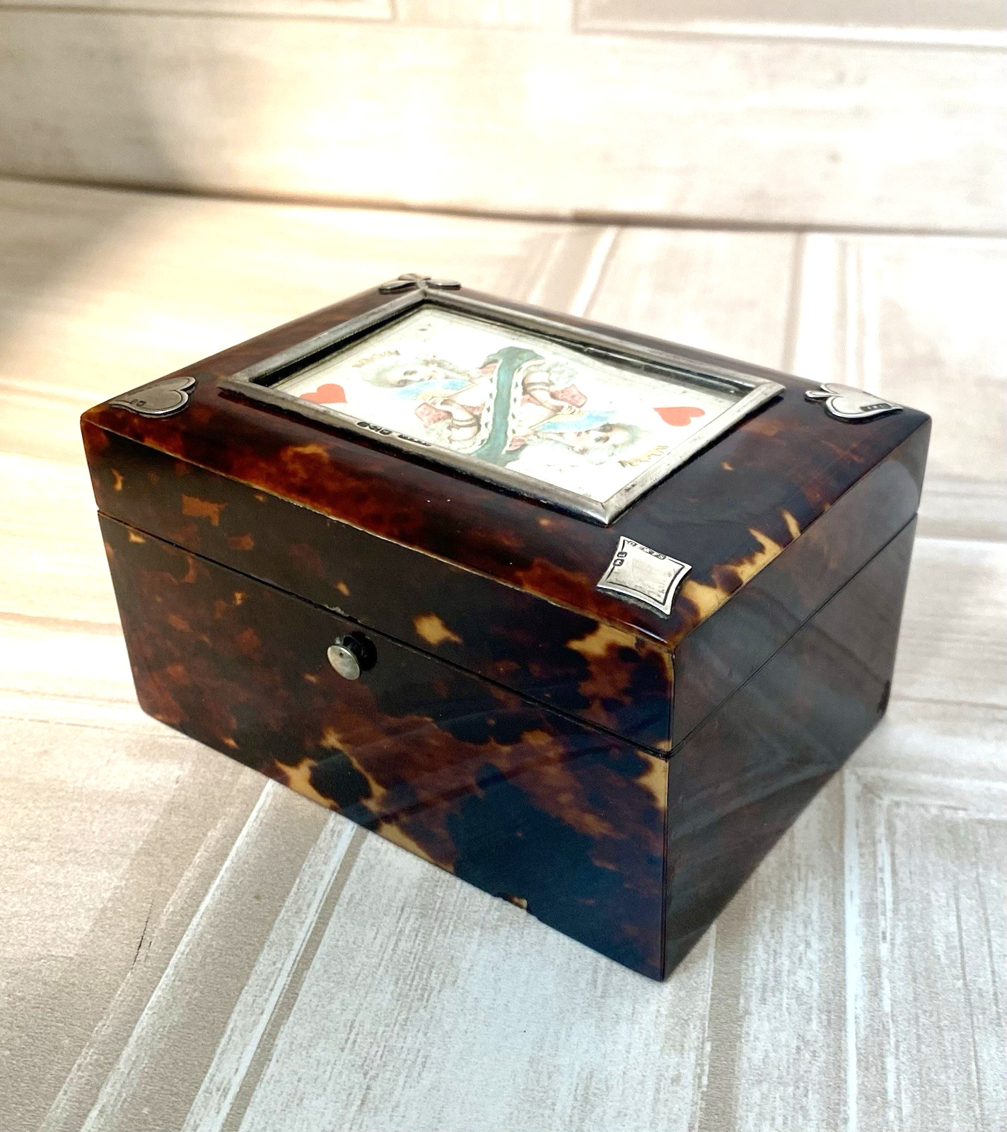 Antique Sterling Silver Tortoise Shell Playing Card Bridge Box - Chester 1894