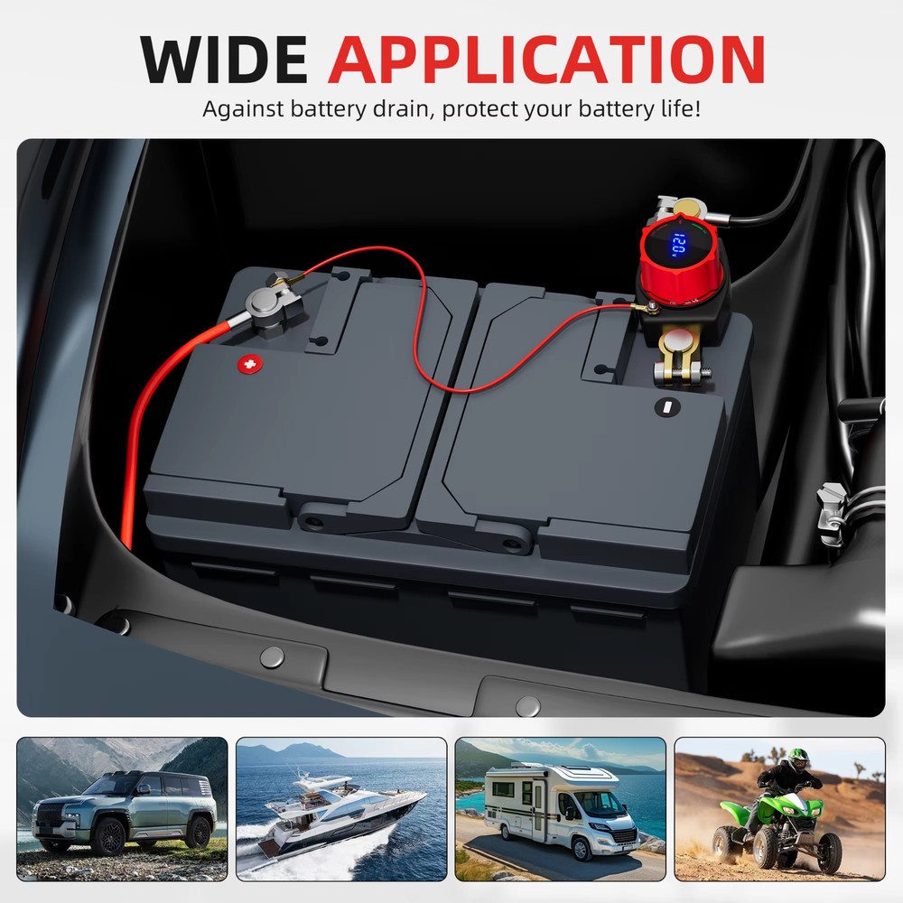 Side Post Battery Disconnect Switch 275A 12-48V LED Voltmeter Cut Off Switch