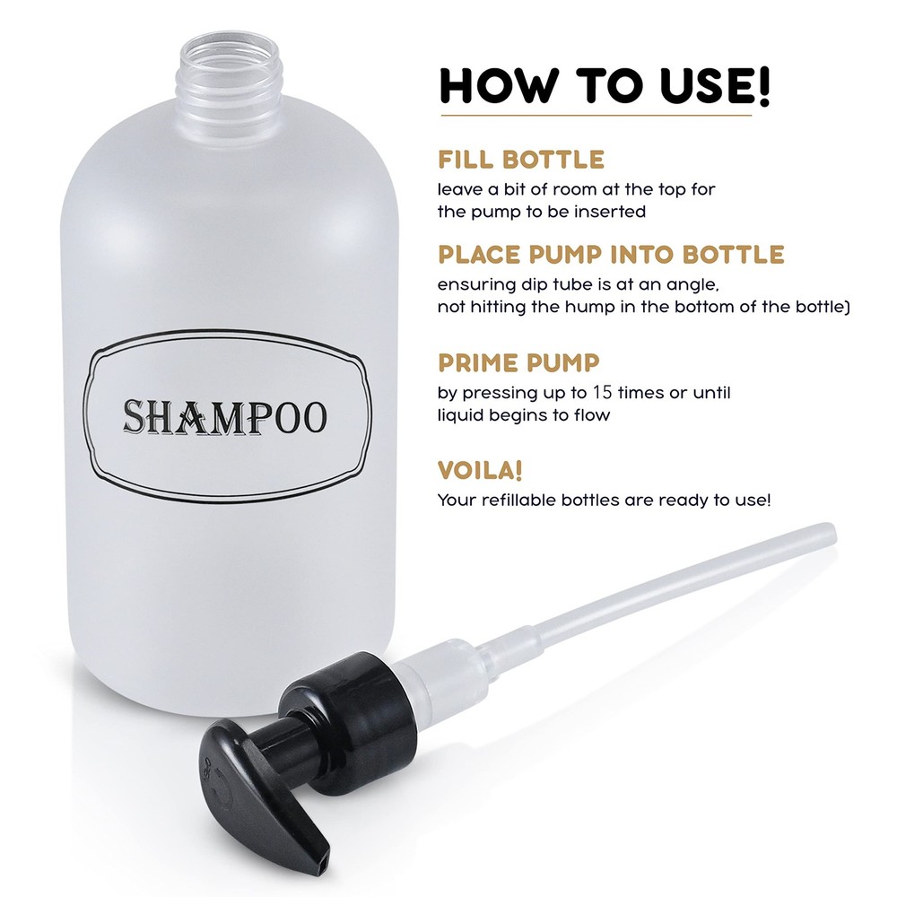 Bottiful Home-16 oz Shampoo and Conditioner Refillable Empty Plastic Pump Bot...