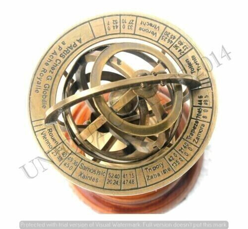 Engraved Brass Tabletop Armillary Nautical Sphere World Globe With Base Table