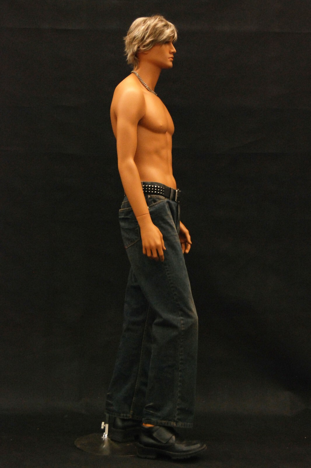 Realistic Tan Adult Male Standing Fully Body Fiberglass Mannequin with Wig