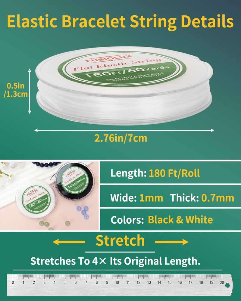 1mm Flat Elastic String for Bracelets,Stretchy Durable Bead Black+white