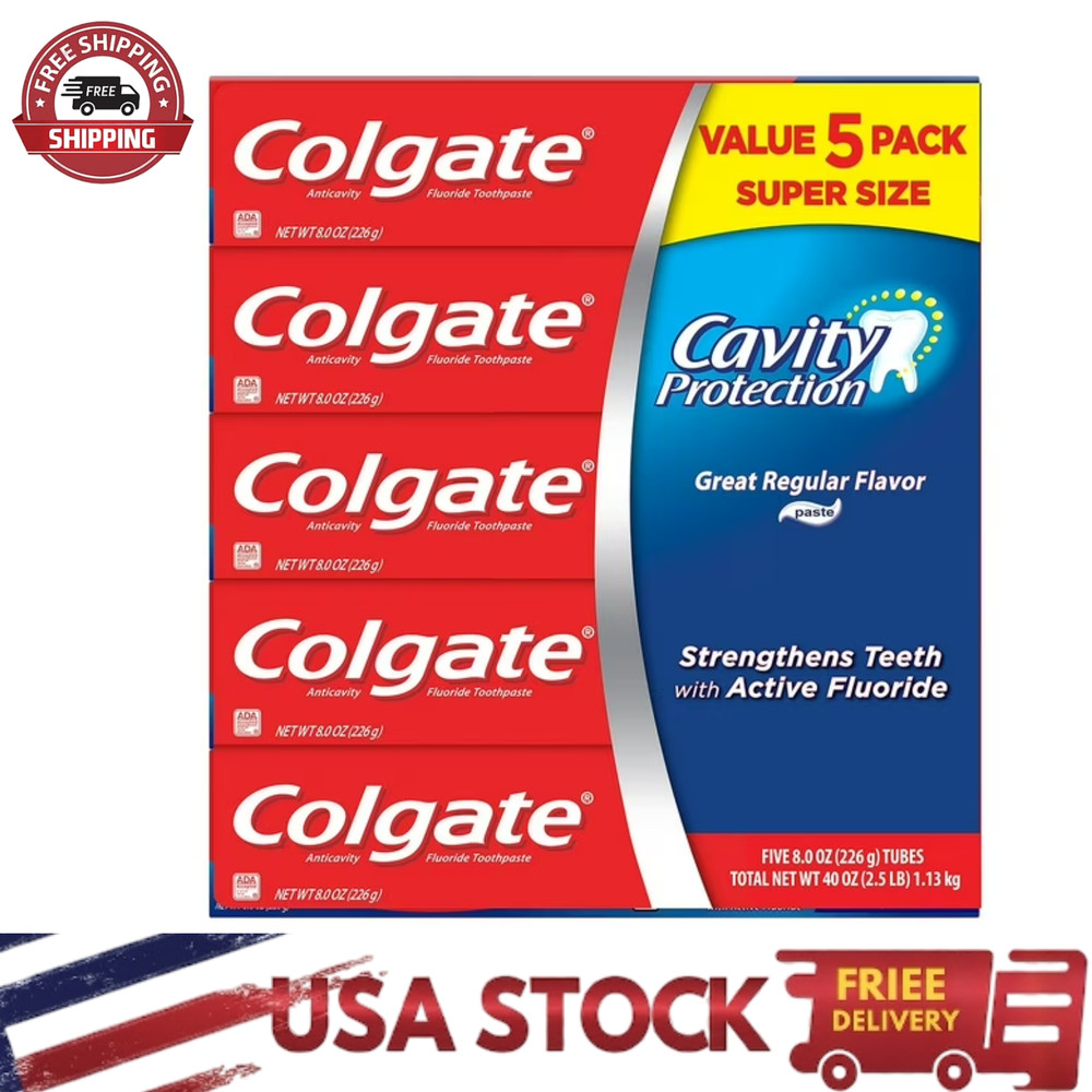 Colgate Toothpaste 8 oz x5 | Cavity Protection Regular Flavour Bulk Pack
