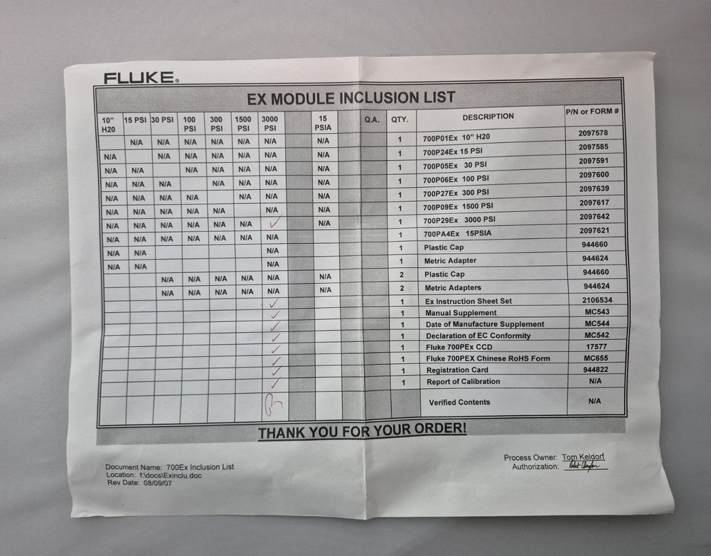 Fluke 700P29Ex Pressure Module 0–3000 PSI (200 Bar)